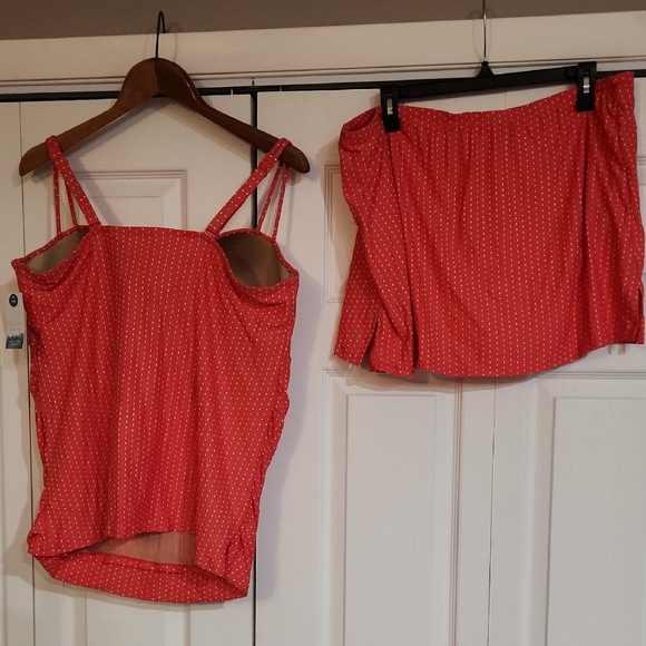 Orange Polka Dot Tank Top and Skirt Swimsuit - Picture 5 of 6